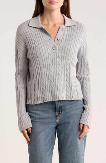 INTERNATIONAL DESIGNER Cable Knit Crop Polo Sweater
