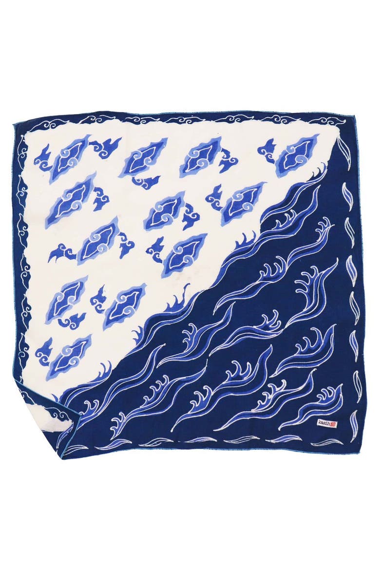 Fully Hand Drawn Batik Tulis Bandana, Main, color, Blue, White, Light Blue