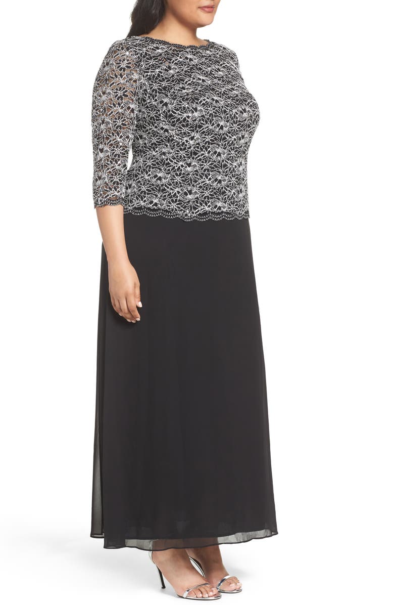 Alex Evenings Mock Two-Piece Lace & Chiffon A-Line Gown, Alternate, color, 