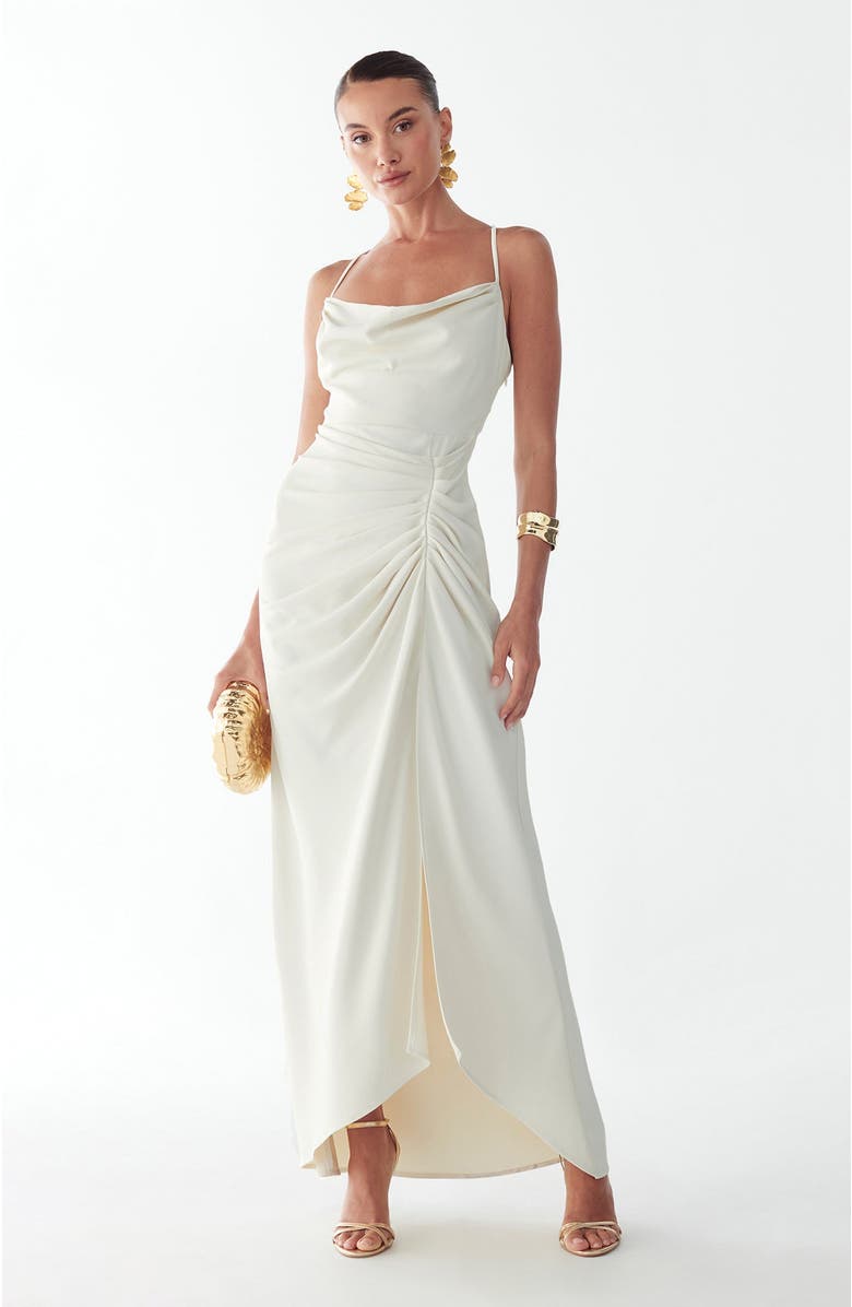 BWLDR Eliza Draped Maxi Dress, Alternate, color, Off White