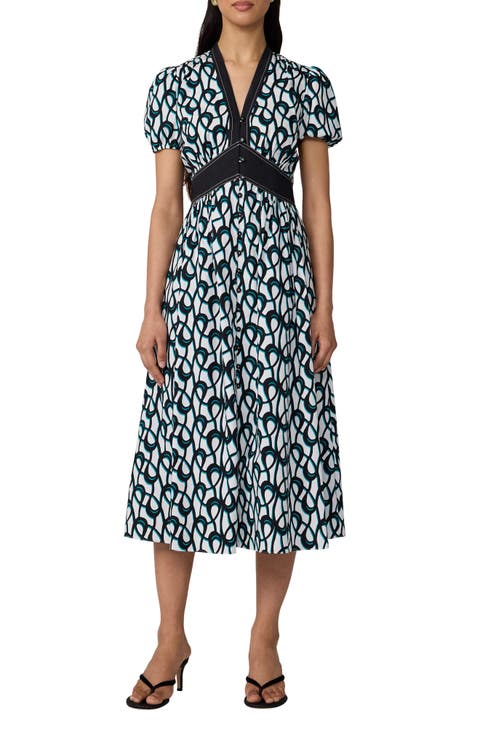 Erica Puff Sleeve Stretch Cotton Midi Dress