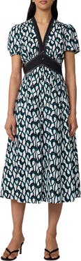 Diane von Furstenberg Erica Puff Sleeve Stretch Cotton Midi Dress