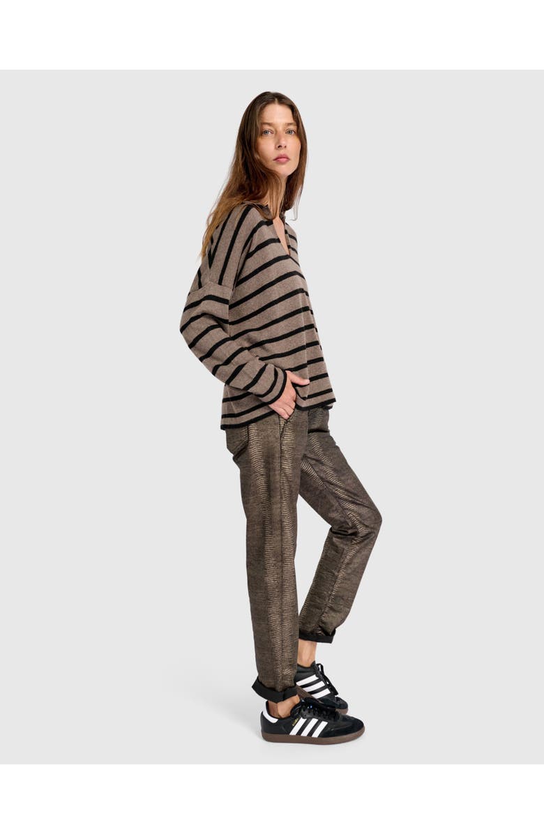 Alembika Surfside Collared Sweater, Alternate, color, Latte Stripes
