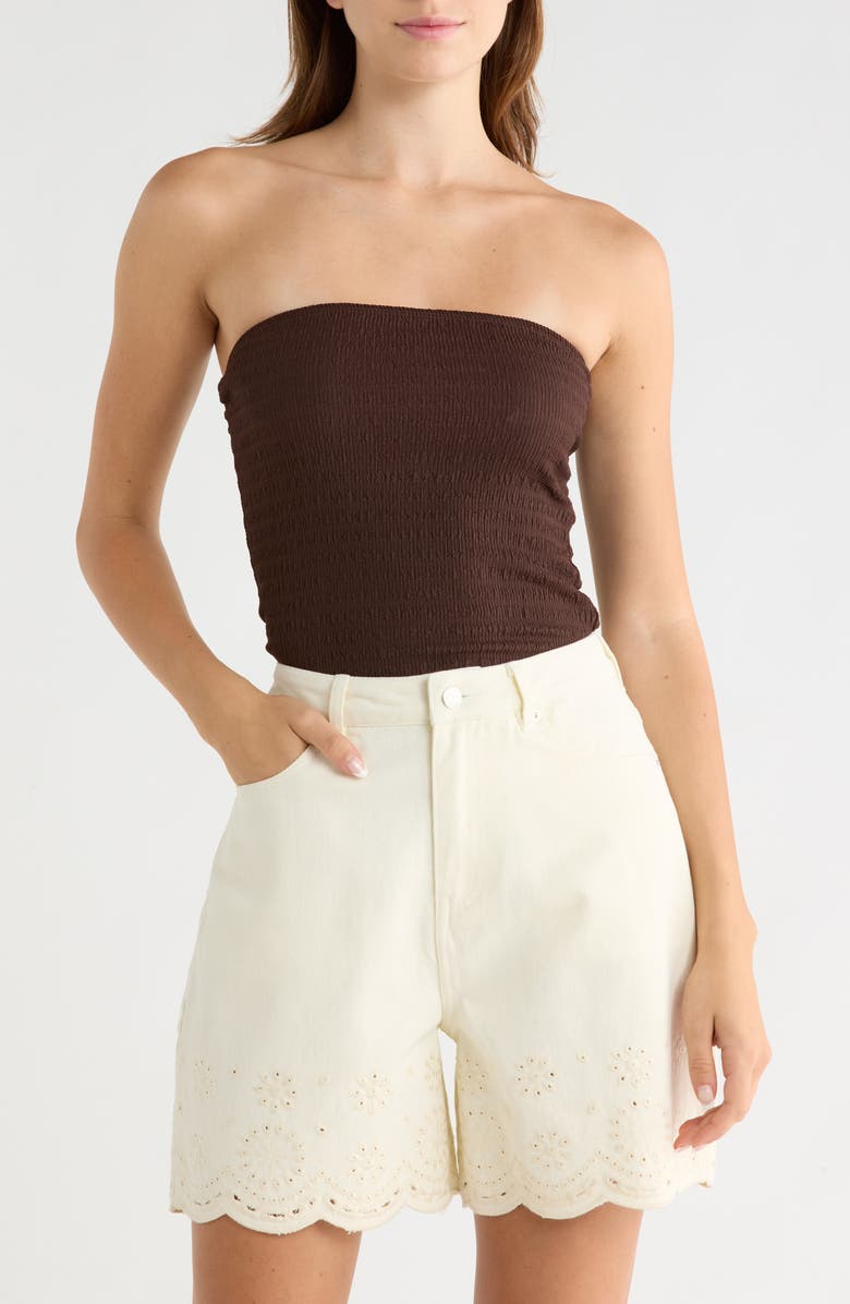 Vigoss Textured Long Tube Top, Main, color, Chocolate