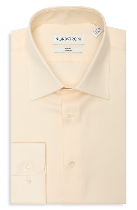 Trim Fit Solid Cotton Dress Shirt