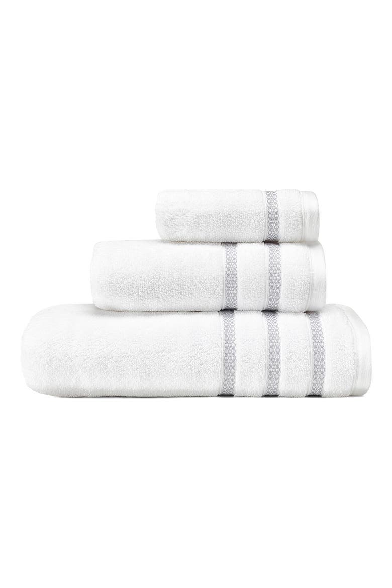 Trellis Bath Towel, Hand Towel & Fingertip Towel Set, Main, color, WHITE ARCTIC GREY
