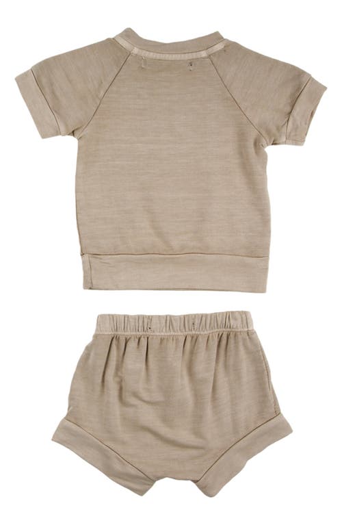 Shop Miki Miette Carlo Slub Short Sleeve Pullover & Shorts Set In Mushroom