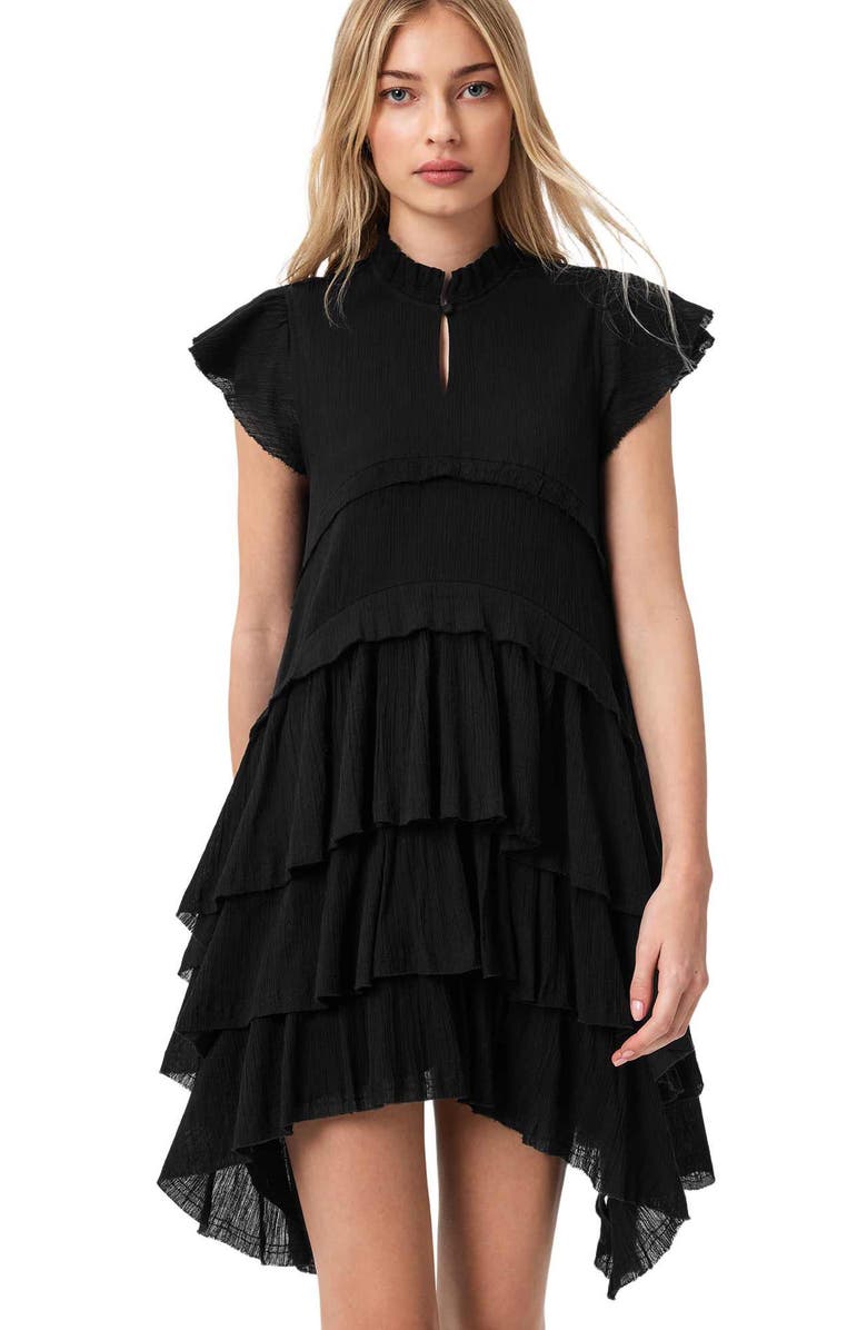 AllSaints Cavalry Layered Ruffle High-Low Dress, Alternate, color, Black