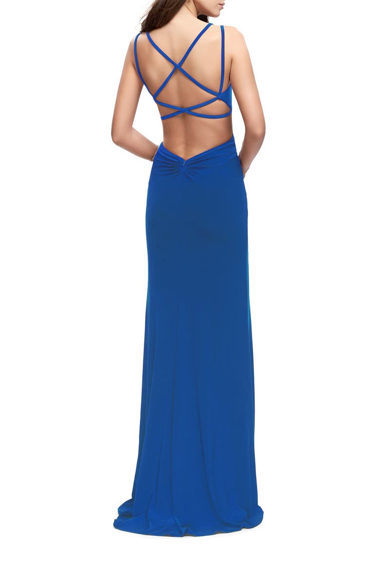 Long Classic Prom Dress with Side Leg Slit and Deep V, Alternate, color, Sapphire Blue