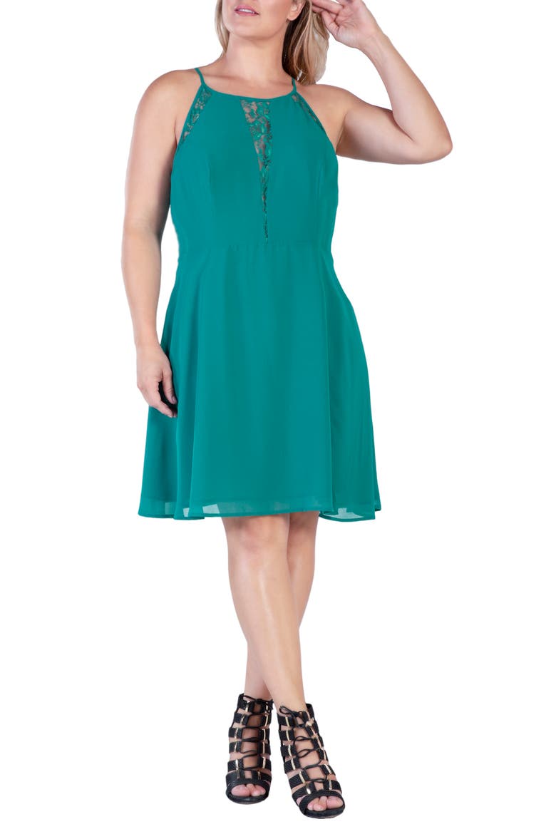 Lace Keyhole Fit & Flare Dress, Alternate, color, HUNTER GREEN
