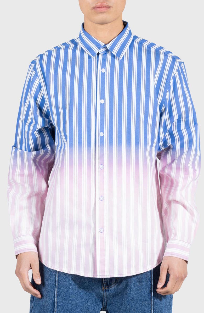 PLEASURES Fade Stripe Ombré Button-Up Shirt, Main, color, 