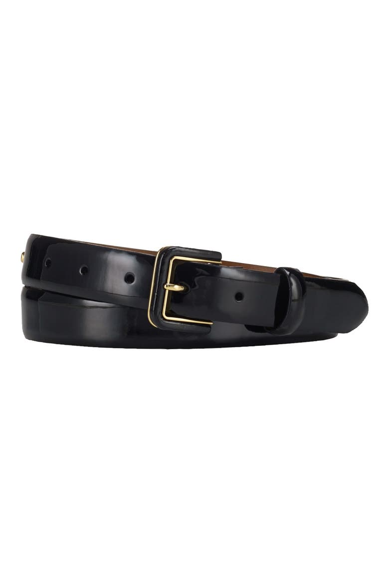 Logo Debossed Patent Belt, Main, color, BLACK