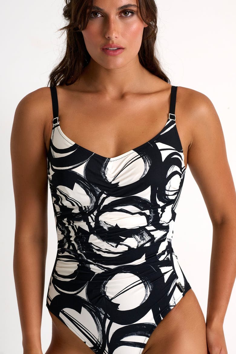 Classic One-Piece Swimsuit With Front Ruching, Alternate, color, Print