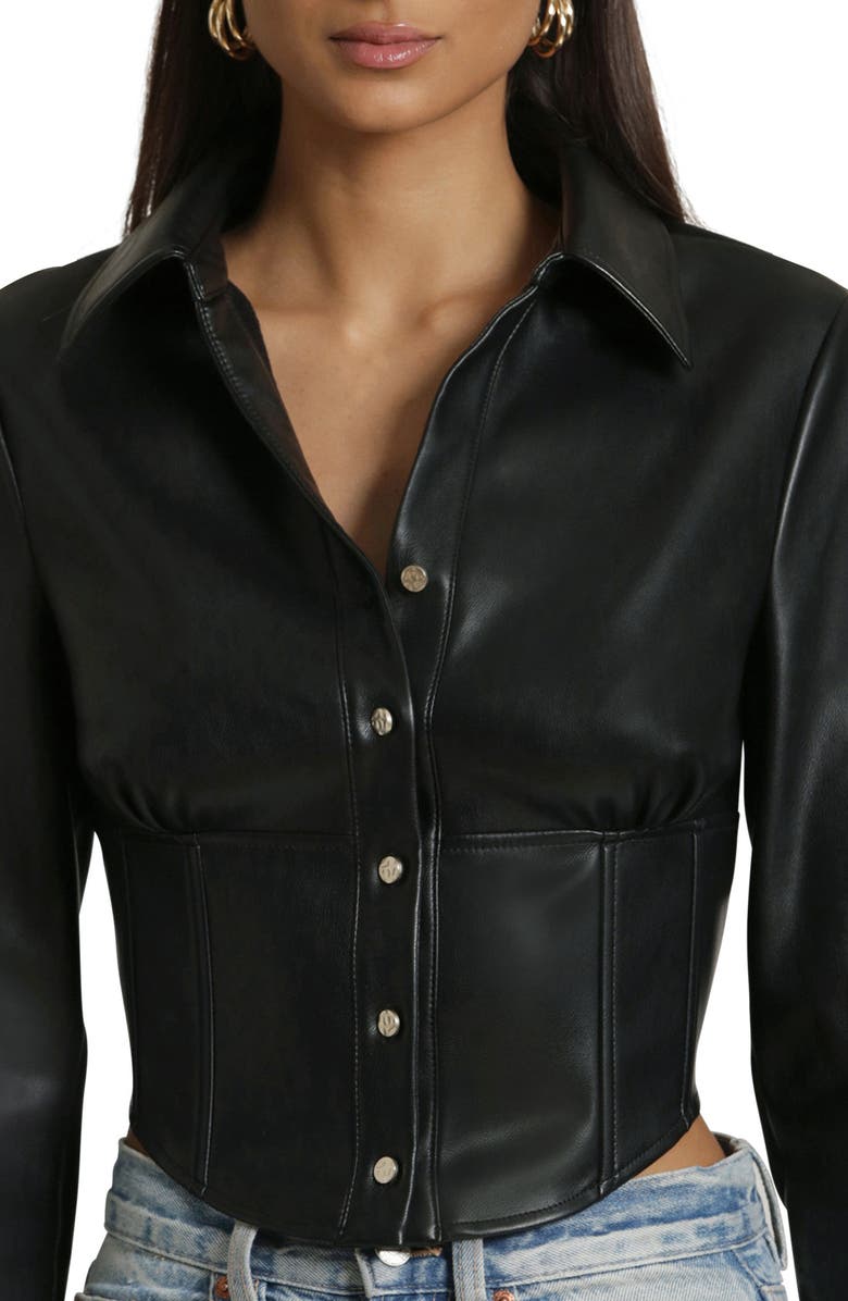 Avec Les Filles Faux-Ever Leather<sup>™</sup> Long Sleeve Cropped Corset Shirt, Alternate, color,