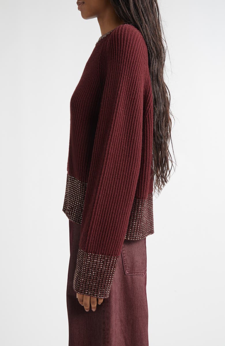 Golden Goose Journey Crystal Embellished Raglan Sleeve Wool Sweater, Alternate, color, Burgundy