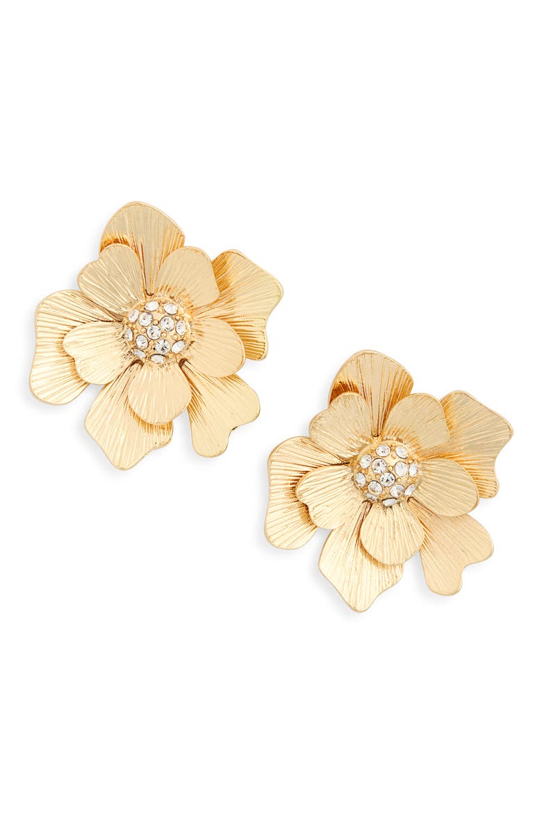 Textured Flower Stud Earrings, Main, color, CLEAR- GOLD