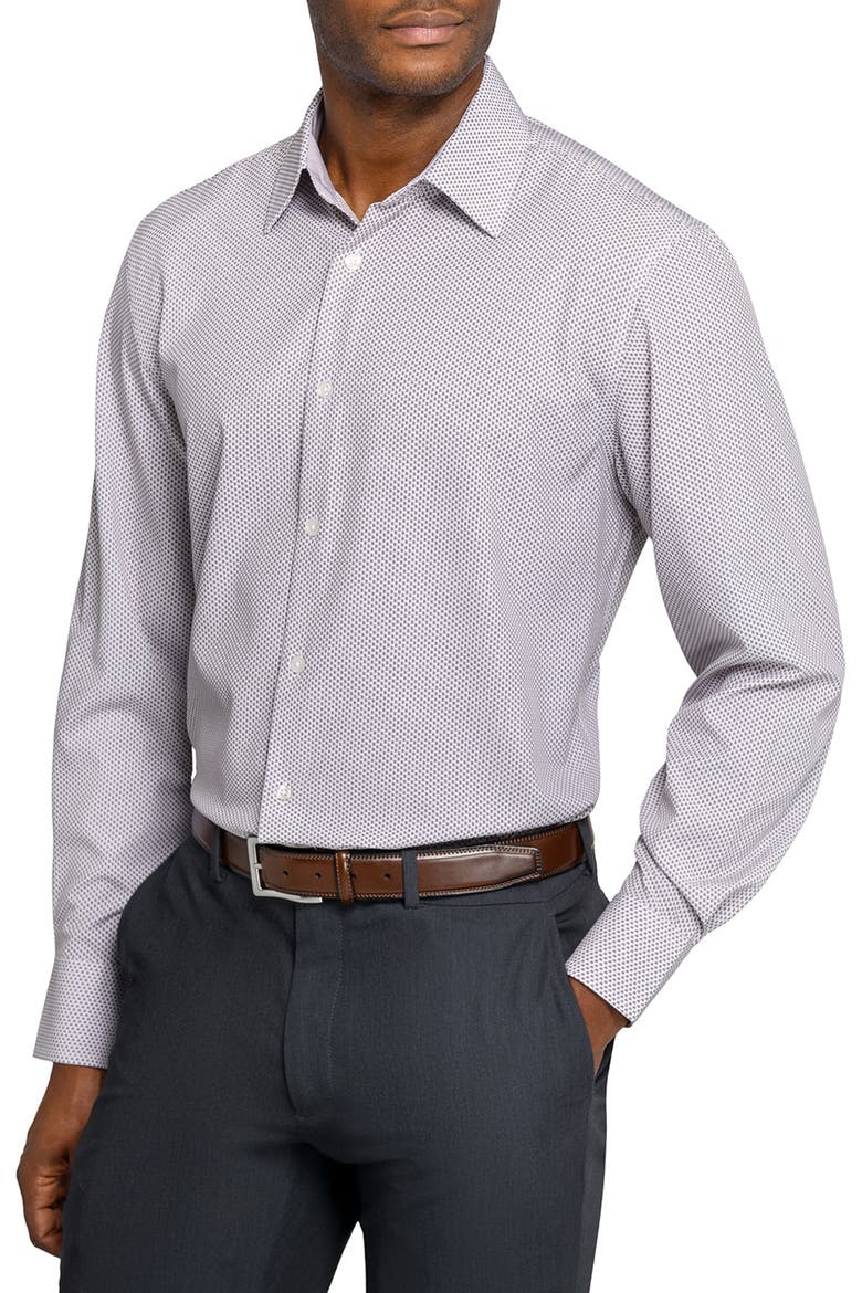 Regular Fit Tile Print Performance Dress Shirt, Main, color, KHAKI