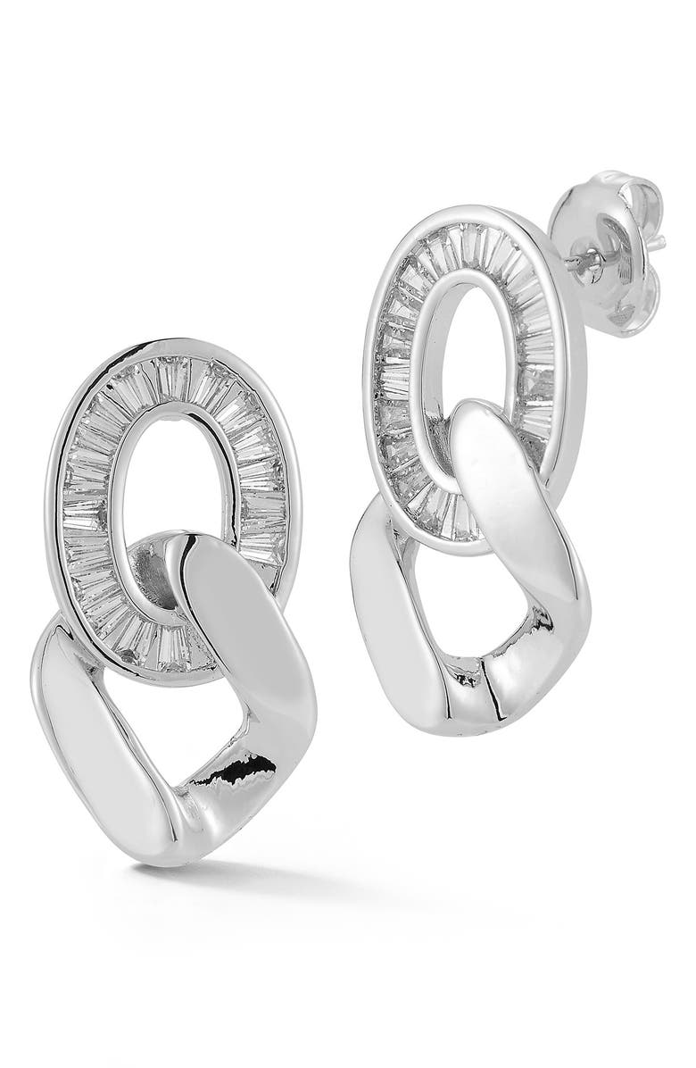 GLAZE JEWELRY Cubic Zirconia Pavé Double Link Drop Earrings, Main, color, Silver