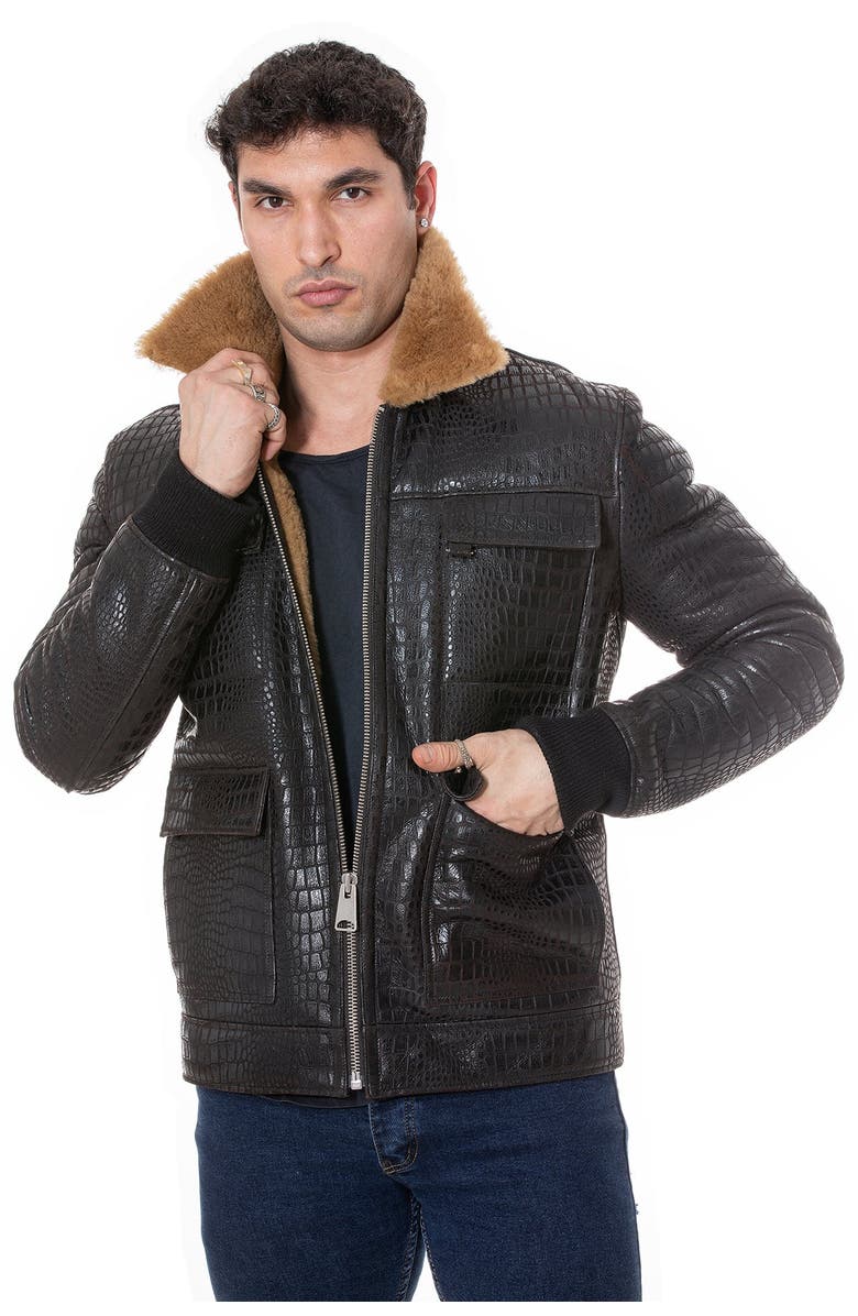 Furniq UK Percival Patterned Shearling Jacket, Alternate, color, Brown