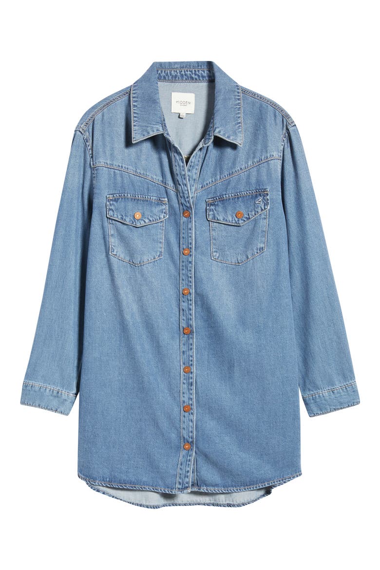 Oversize Long Sleeve Denim Shirtdress, Alternate, color, MEDIUM