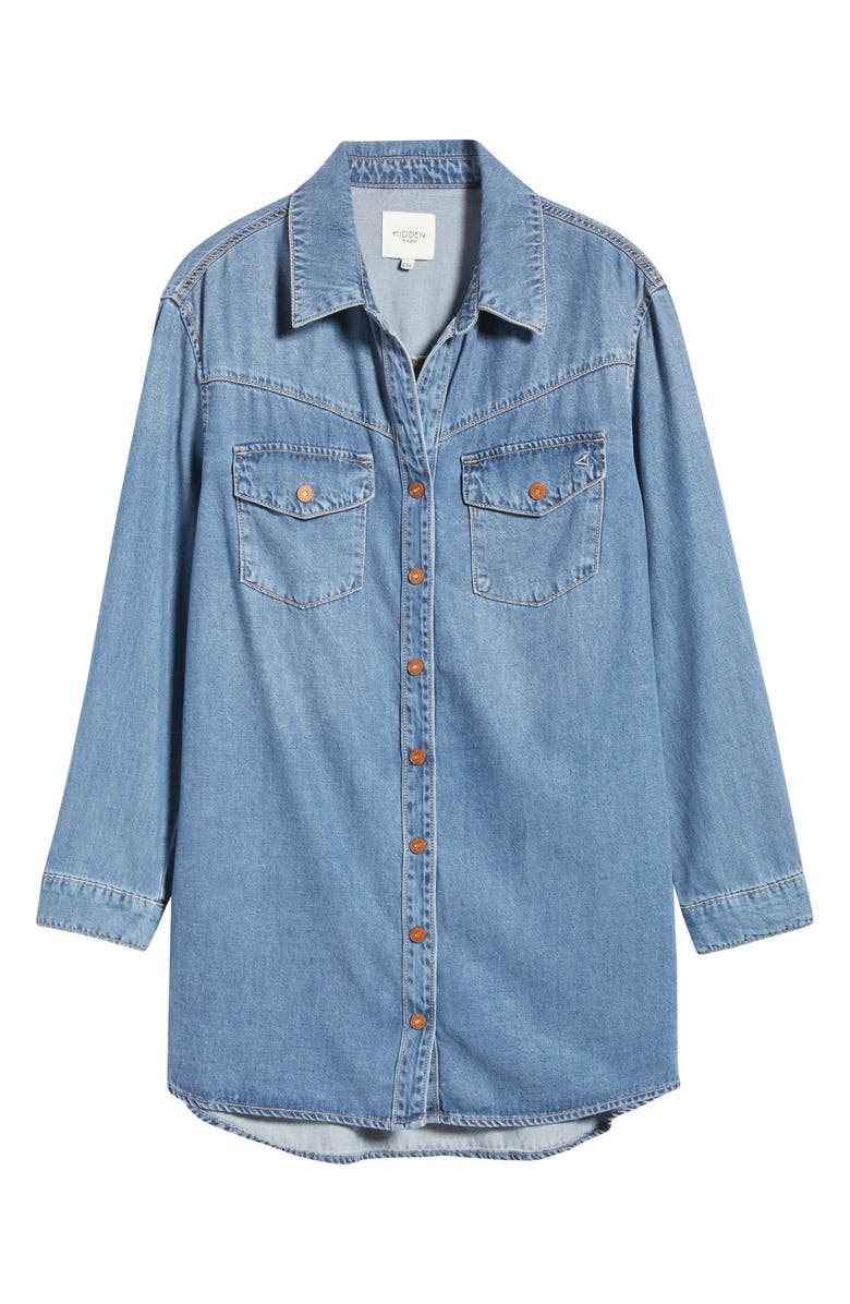 HIDDEN JEANS Oversize Long Sleeve Denim Shirtdress, Alternate, color, Medium