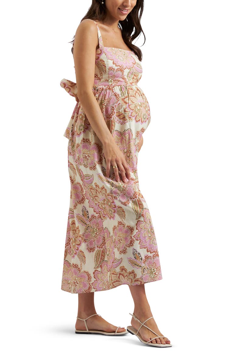 Ripe Maternity Hope Tie Back Linen Dress  Natural, Alternate, color, Pink