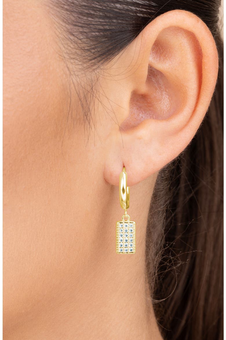 Sybil Cubic Zirconia Rectangular Tag Drop Earrings, Alternate, color, GOLD
