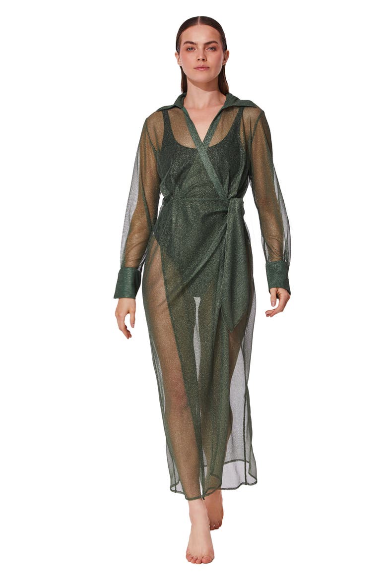 Pretty Women Mesh Wrap Dress Cover-Up, Main, color, Green