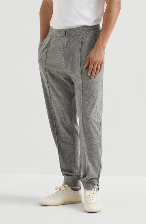 Cashmere jersey trousers with crête detail and elasticated zipper cuffs