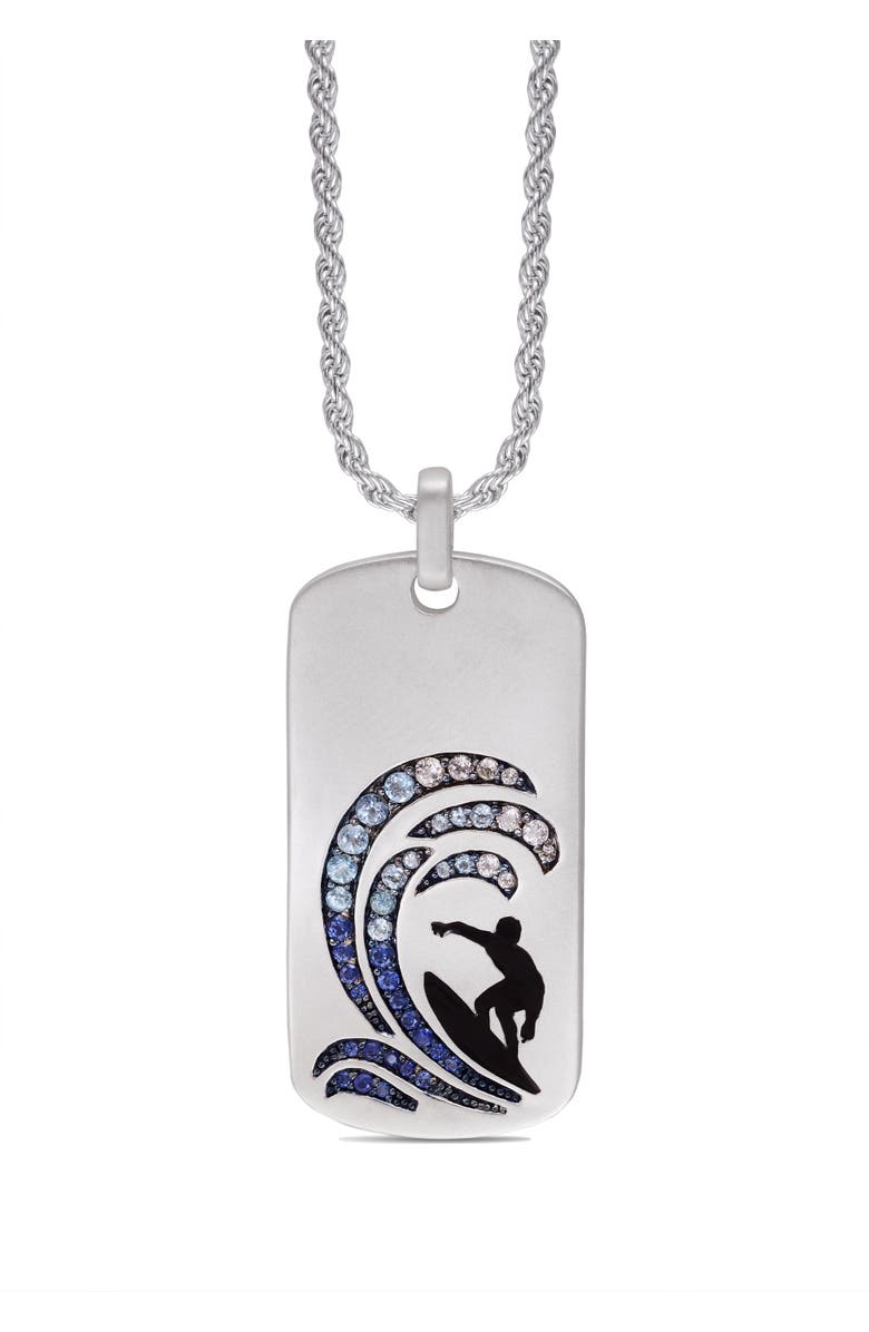 LuvMyJewelry Surfer Paradise Sapphire & Topaz Silver Tag Necklace, Main, color, Silver
