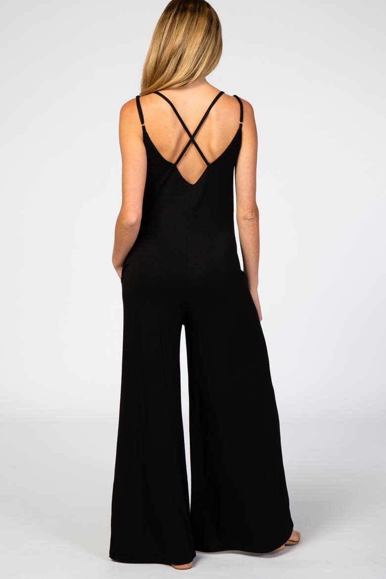 Cross Back Wide Leg Jumpsuit, Alternate, color, Black