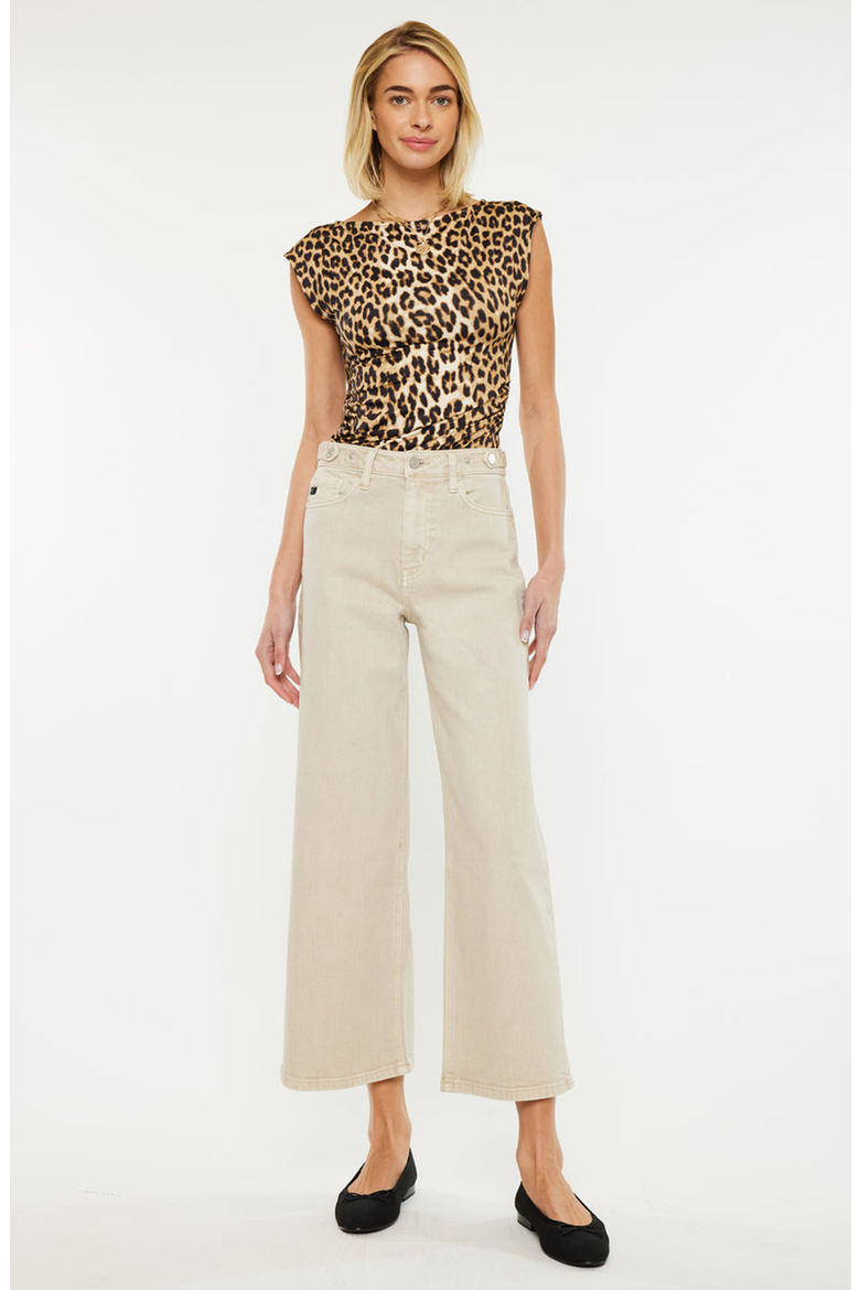 Calla Ultra High Rise Cropped Wide Leg Jeans, Alternate, color, Taupe