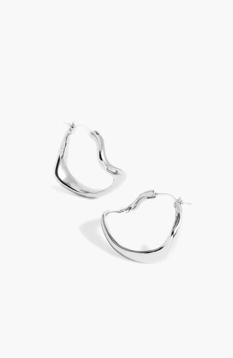 Curved Maxi Hoop Earrings in Silver