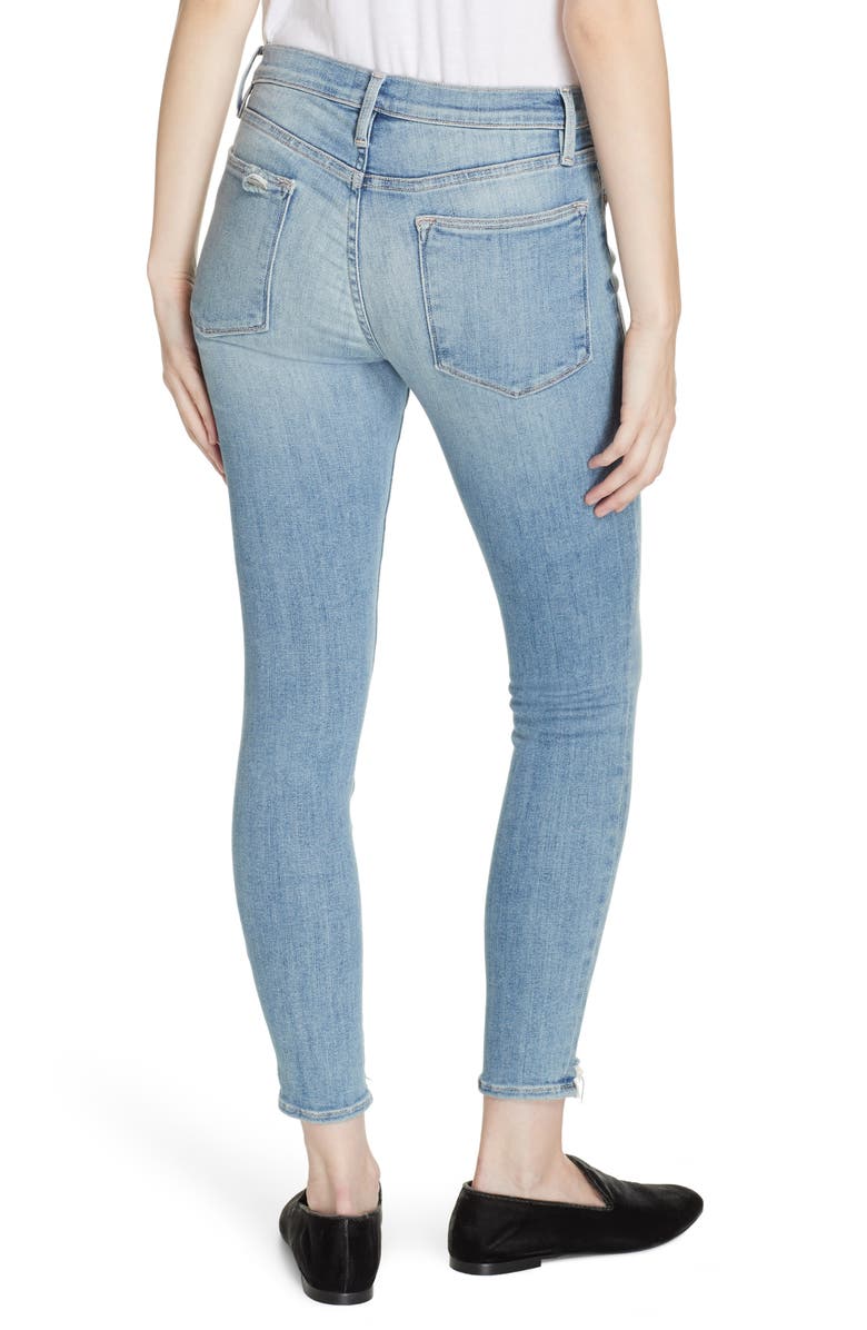 FRAME Le High Chew Hem Ankle Skinny Jeans, Alternate, color, 