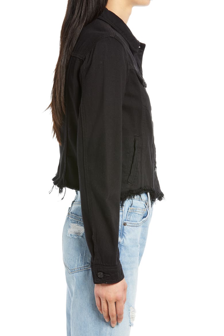 Fray Hem Denim Trucker Jacket, Alternate, color, BLACK