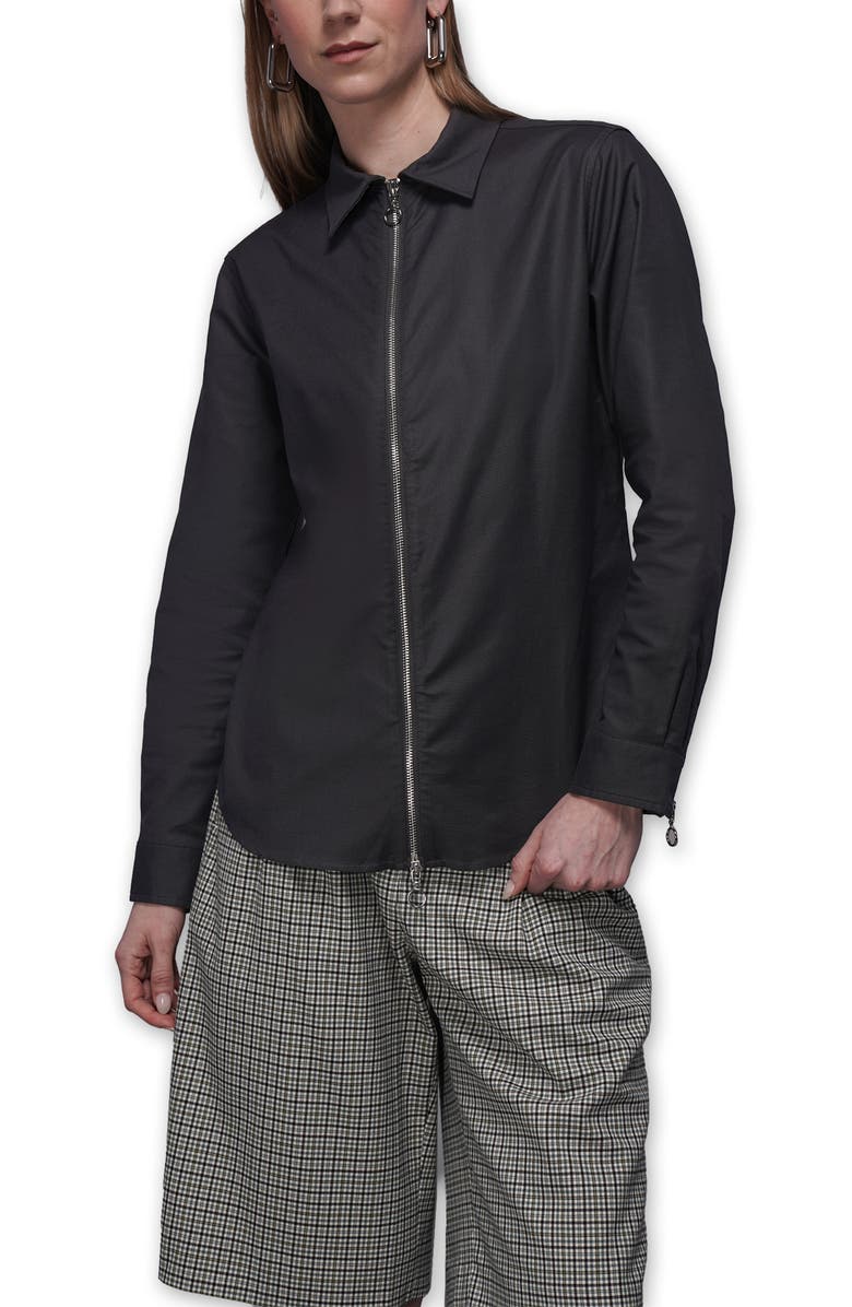 WILDFANG The Essential Long Sleeve Oxford Zip Up Shirt, Main, color, 