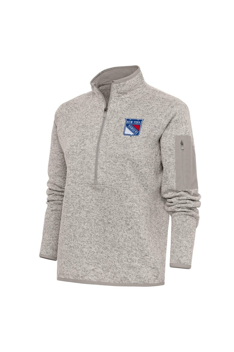 Women's Antigua Oatmeal New York Rangers Team Logo Fortune Quarter-Zip Jacket, Main, color, Oatmeal