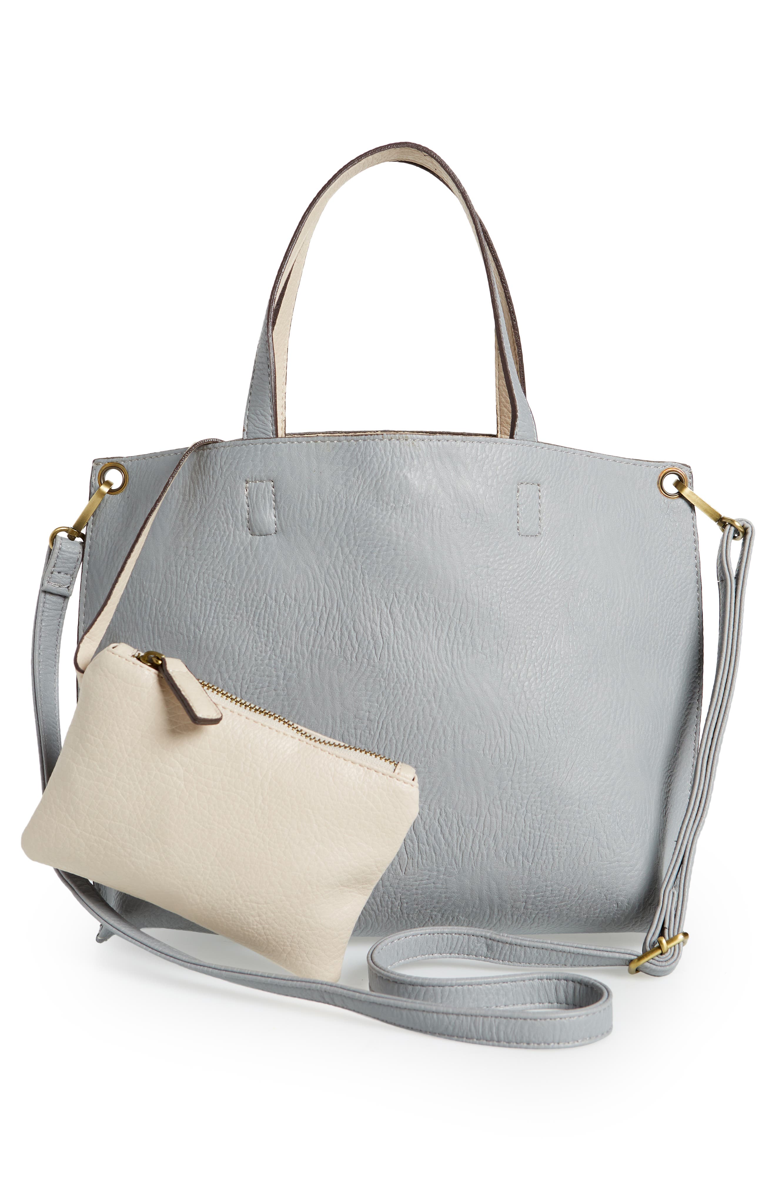 Mini Reversible Faux Leather Tote & Wristlet, Alternate, color, GREY/ BONE