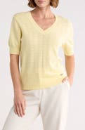 T Tahari V-Neck Mitered Pointelle Sweater