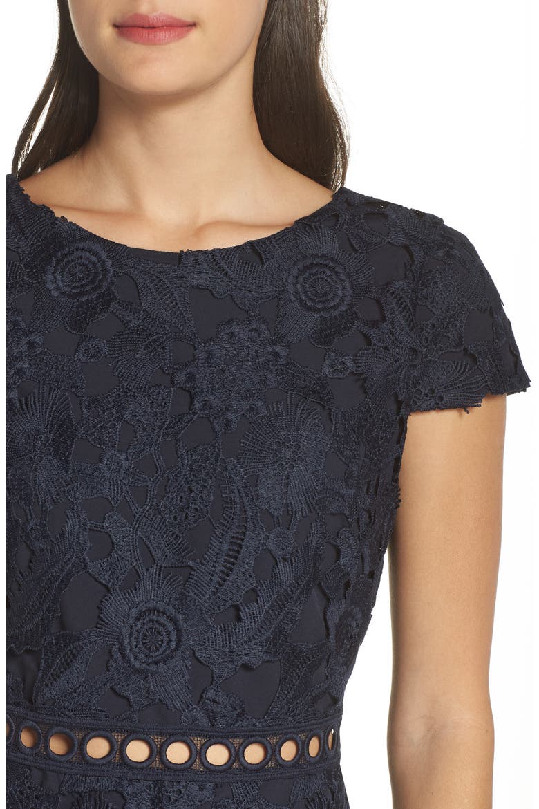 Cap Sleeve Lace Sheath Dress, Alternate, color, NAVY