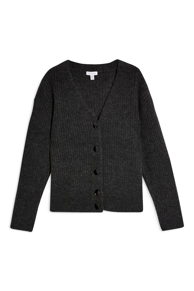 Button Front Cardigan, Alternate, color, CHARCOAL