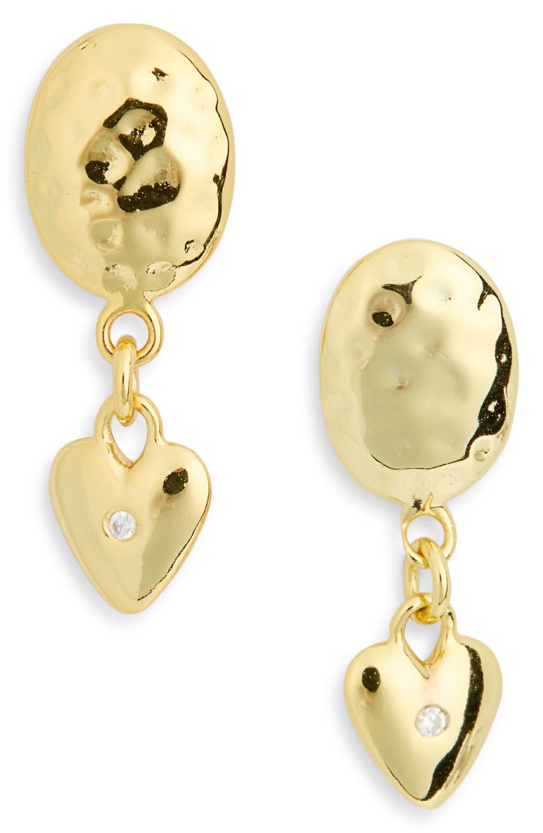 ARGENTO VIVO Hammered Oval Heart Drop Earrings, Main, color, Gold