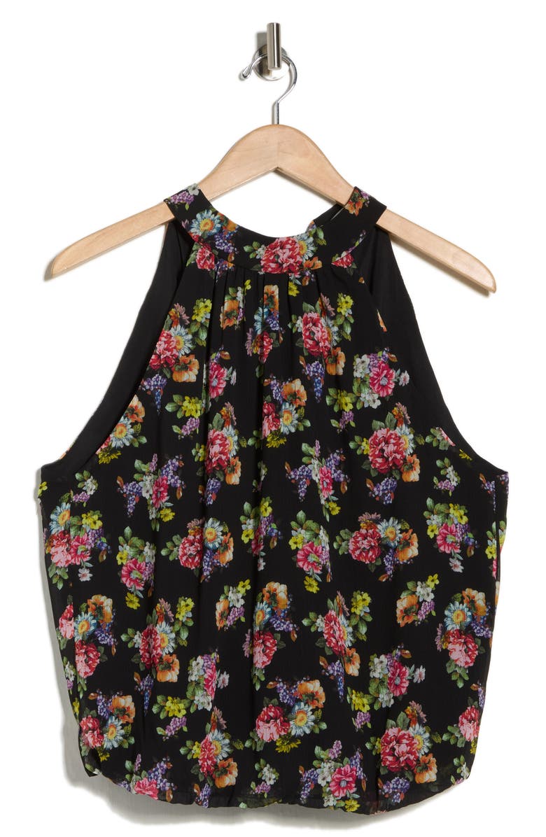 Alice + Olivia Maris Floral Halter Top, Main, color, Magnolia Floral Black