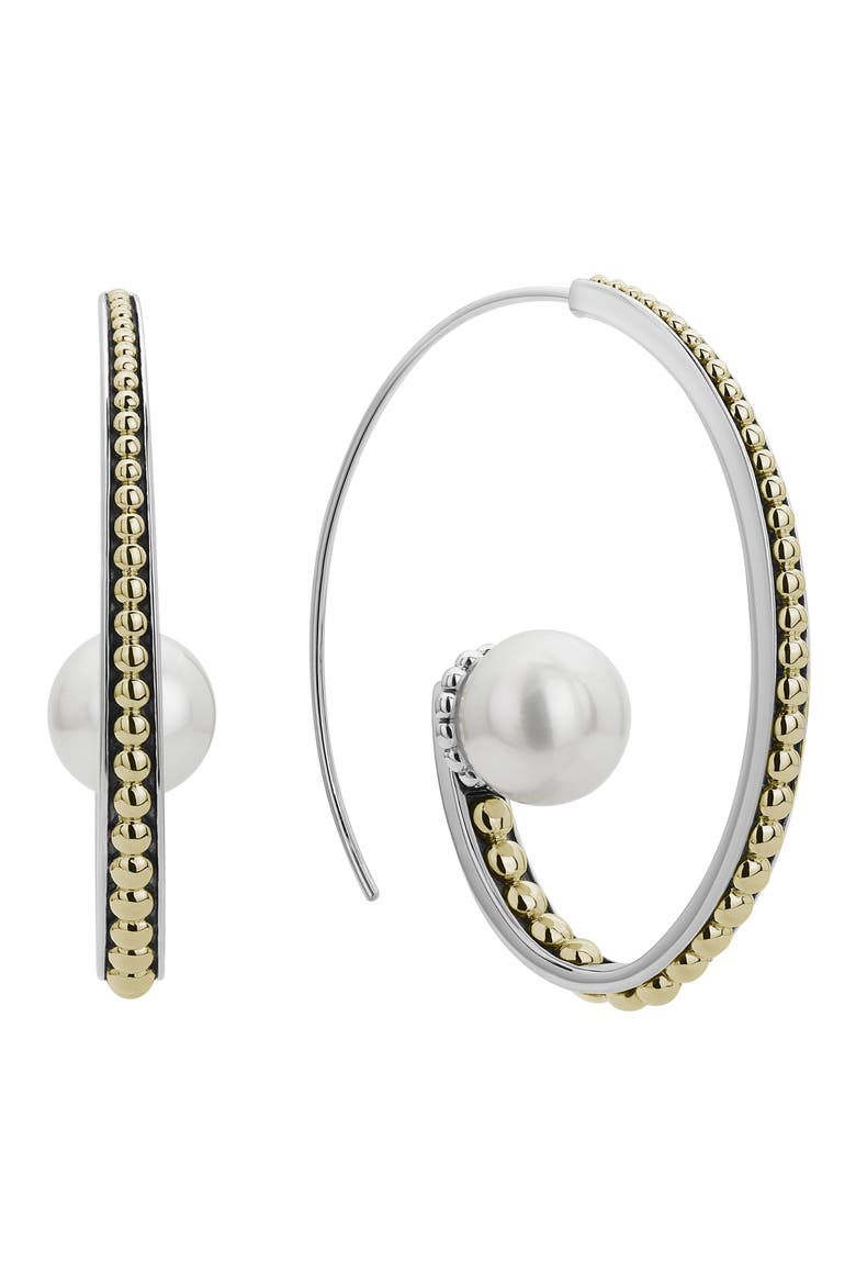 Luna Pearl Hoop Earrings, Alternate, color, SILVER