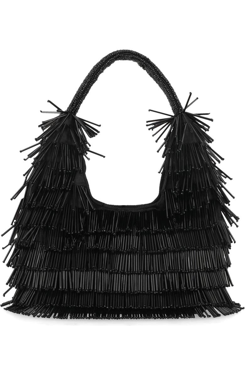 Jessica McClintock Jelena Beaded Hobo Shoulder Bag, Main, color, Black