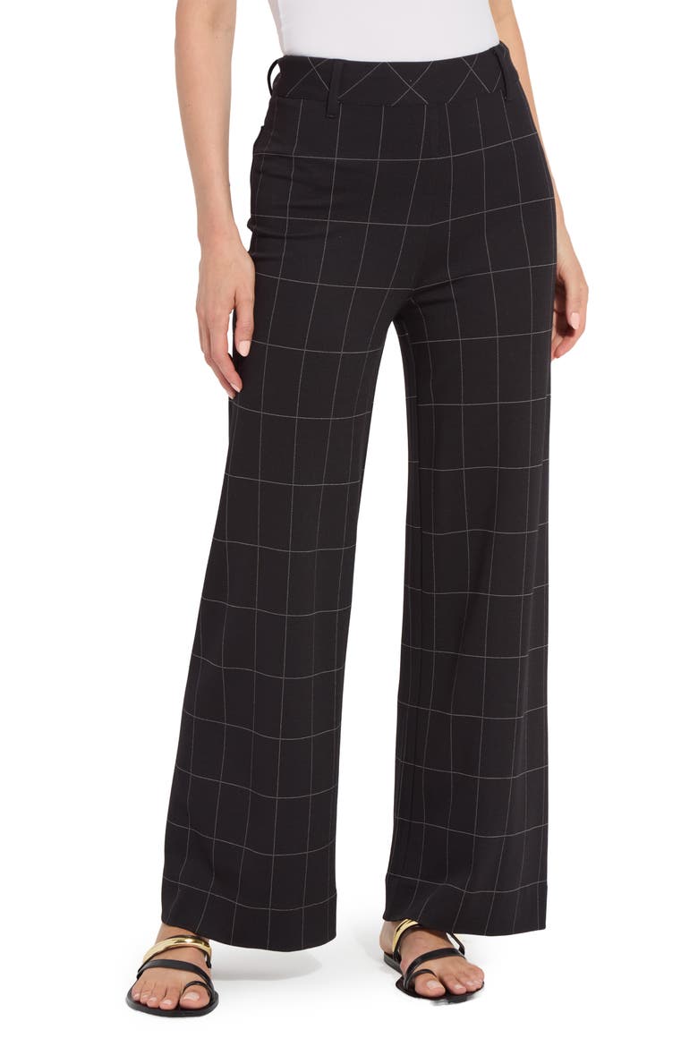 Erin Windowpane Check High Waist Wide Leg Ponte Pants, Main, color, DOUBLE CHECK LINE
