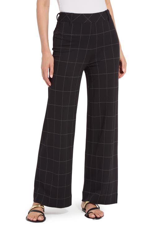 Erin Windowpane Check High Waist Wide Leg Ponte Pants