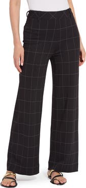Lysse Erin Windowpane Check High Waist Wide Leg Ponte Pants