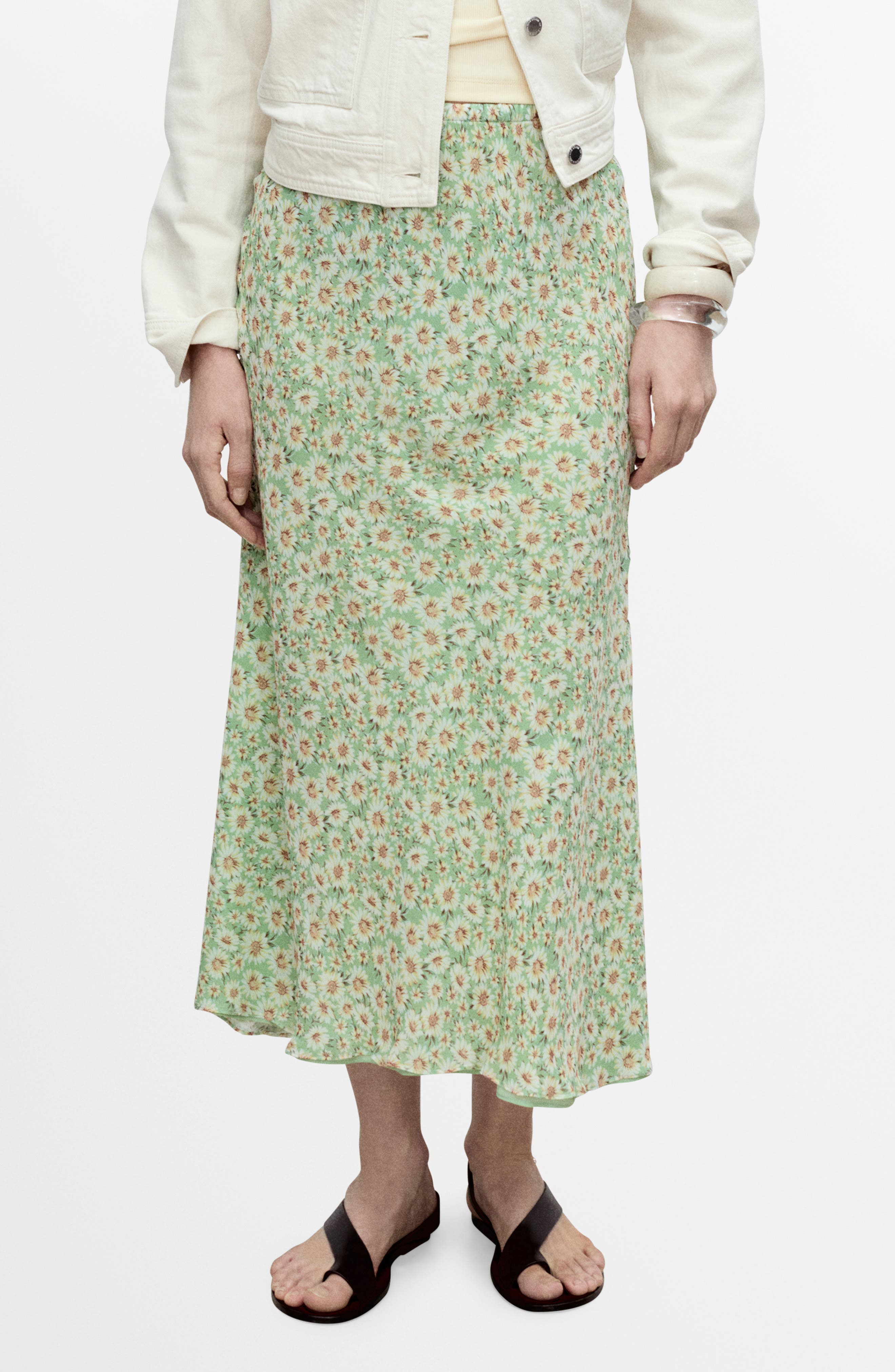 MANGO Belle Floral Chiffon Midi Skirt
