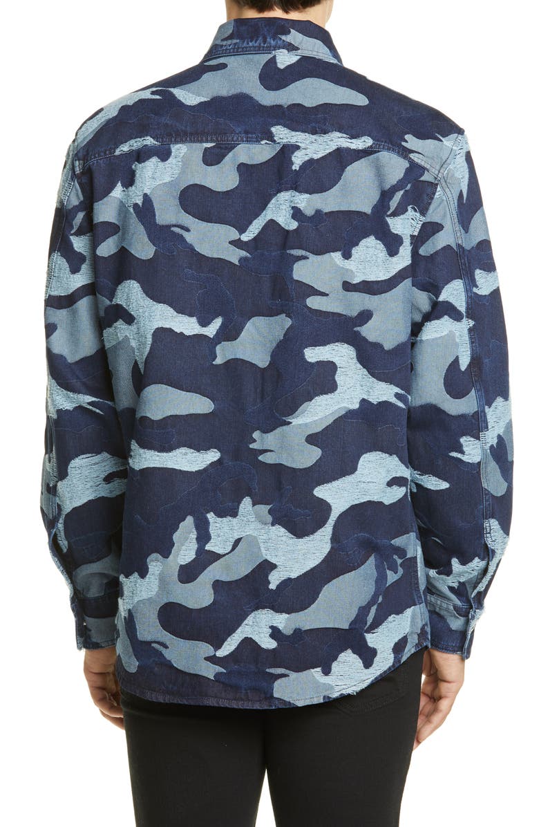 Valentino Camo Slim Fit Jacquard Denim Shirt, Alternate, color,
